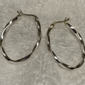 Designer 925 Silver Oval Hoop Earrings EUC